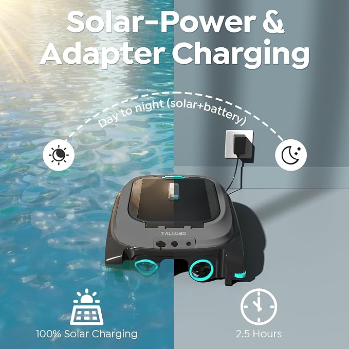 (2026 New) TALOSBO Pleco SK01 Solar Powered Robotic Pool Surface Skimmer with APP Support, Obstacle Avoidance, 7L Filter Basket, Dual Charging Modes for 24/7 Cleaning Deep Grey