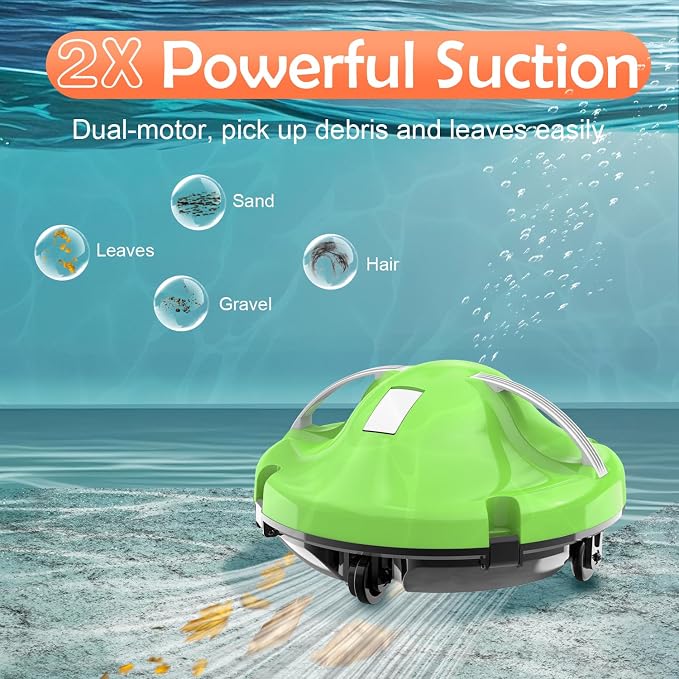 GMAPLAE Cordless Pool Vacuum for Above Ground Pool, Robotic Pool Cleaner with Dual Motors Strong Suction, 130 Mins Runtime, Auto-Parking, Pool Cleaner Robot for Inground Flat Pools Up to 1100 Sq.Ft