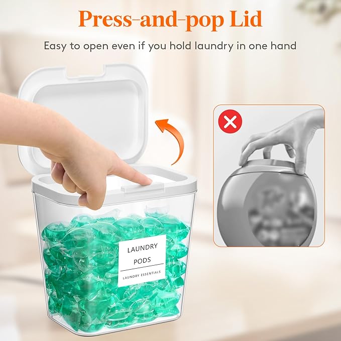 Lifewit 5 Pack Laundry Pods container with Labels and Spoons, Laundry Room Organization and Storage for Booster Beads with Labels and Measuring Scoops