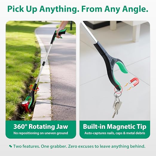 Trash Grabber Tool 4 Pack, 32 Inch Heavy Duty Litter Picker Upper with 360 Degree Rotating Jaw and Magnetic Tip, Color-Coded Set for Outdoor Cleanup Events, Volunteer Groups and Property Maintenance
