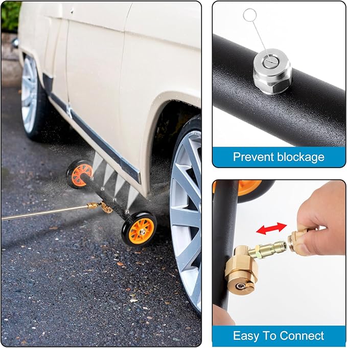 16 inch Undercarriage Pressure Washer Attachment, 2 In 1 Power Washer Water Broom with 7 Nozzles for Cleaning Car, Sidewalk