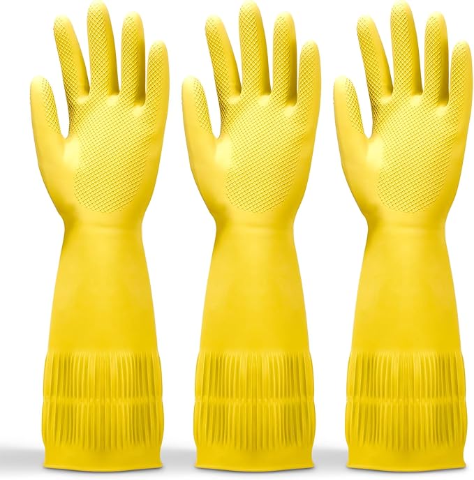 FMP Brands 3/6/12/60 Pairs 15 Inch Extra Long Rubber Dishwashing Gloves - Non-Slip for Cleaning, Kitchen, Bathroom, Gardening