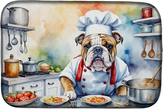 Caroline's Treasures DAC6242DDM English Bulldog The Chef Dish Drying Mat Absorbent Dish Drying Mat Pad for Kitchen Counter Dish Drainer Mat for Countertop, 14 x 21", Multicolor