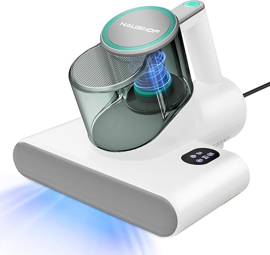 HAUSHOF Mattress Vacuum Cleaner, 16 Kpa Bed Vacuum Cleaner with 275nm UV-C Light, 140°F Heat, Ultrasonic, HEPA Filter, Dual Dust Cups, Versatile Handheld Vacuums for Bed, Sofa, Couch, Crib