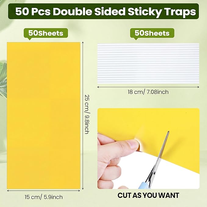 Qualirey 9.8 x 5.9 Inch Large Yellow Sticky Traps for Plant Double Sided Sticky Trap for Gnats with Twist Ties Fly Traps for Fruit Insect Fungus Bugs Indoor Outdoor (100 Pcs)