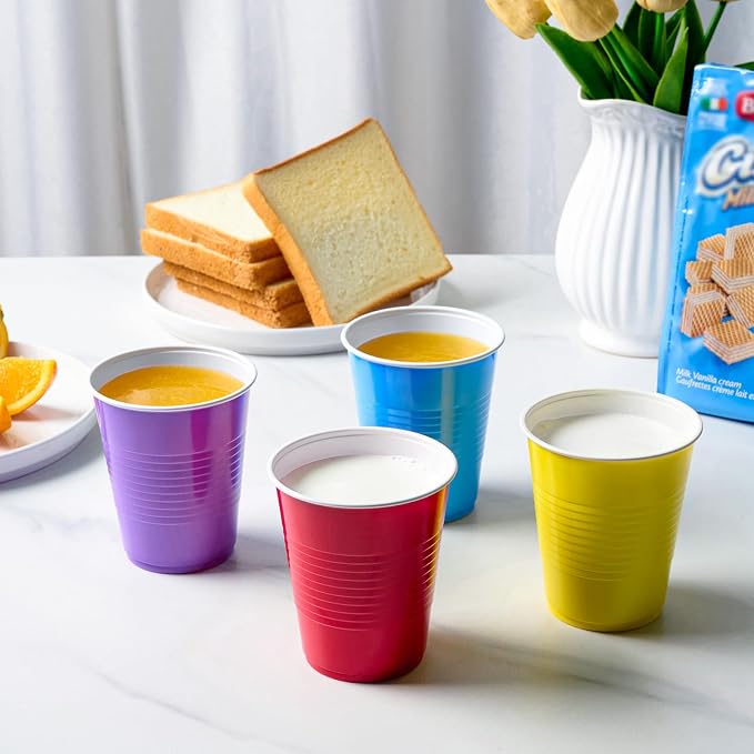 Lilymicky 200 Pack 12 oz Disposable Plastic Cups, Assorted Color Plastic Party Cups for Parties, Events, Game and BBQ