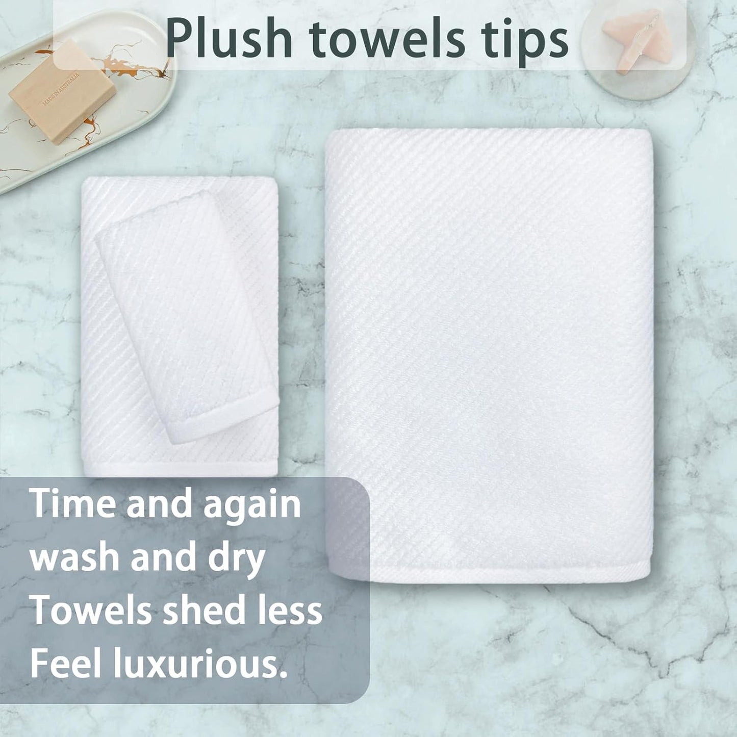 VOOVA & MOVAS White Towels for Bathroom, 100% Cotton | Quick Dry | Soft | Thick, 3 Piece Towel Set, 1 Large Bath 30" x 56", 1 Hand 18" x 28", 1 Wash Cloth 13" x 13", Bathroom Essentials