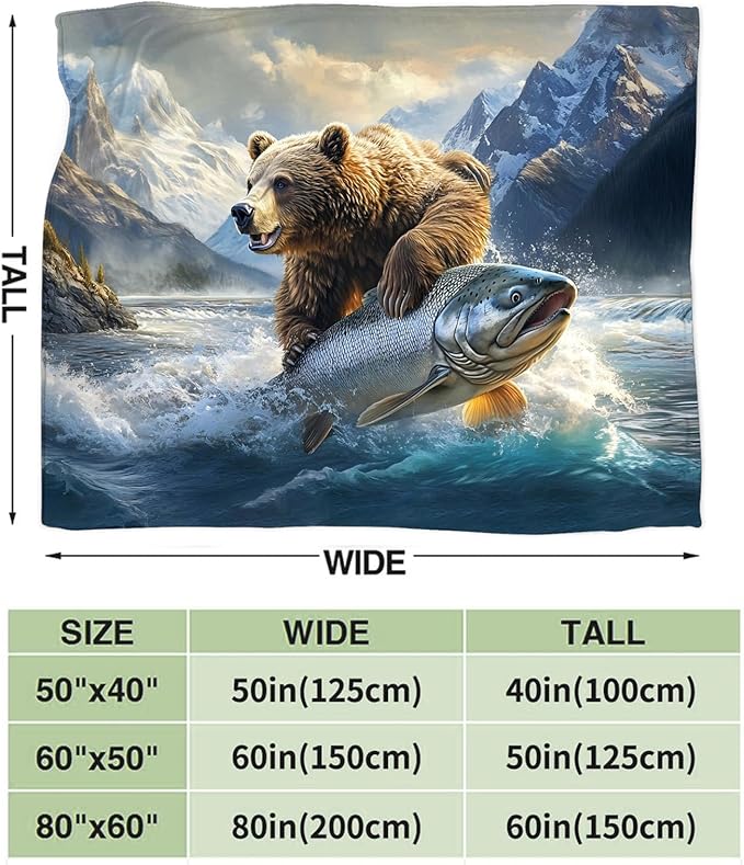 Tijuboni Bear Fish Throw Blanket Cabin Bear Gifts for Women Men Girls Boys Kids Adults Soft Flannel Fleece Blanket for Couch Sofa Bed Home Decor 60"x80"
