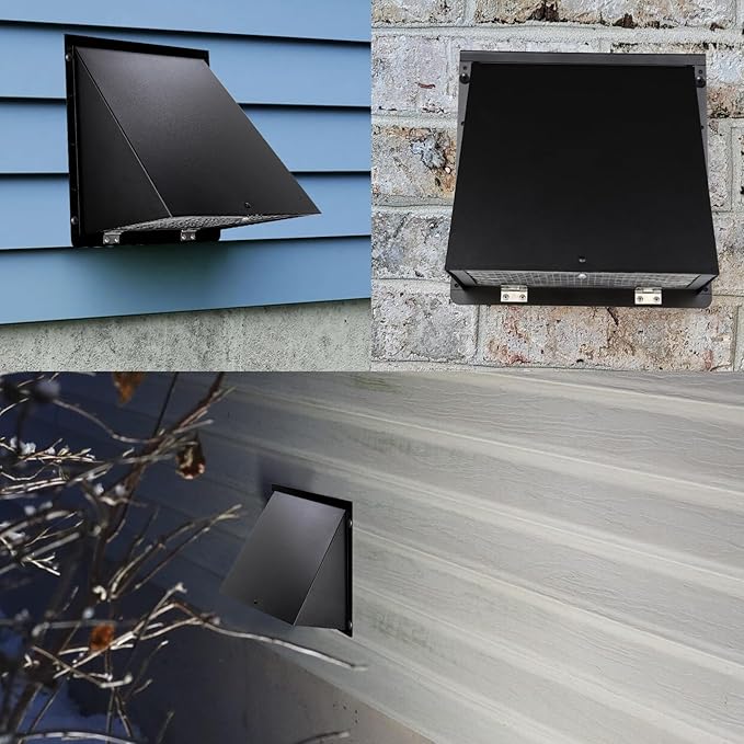 8 inch Hooded Wall Vent with Screen and Damper,Outdoor Wall Vent Cover Exhaust Vent Duct Cap,8" Exterior Vent Cover for Kitchen Range Hood Bathroom HVAC Duct Dryer Ventilation,Galvanized Steel,Black
