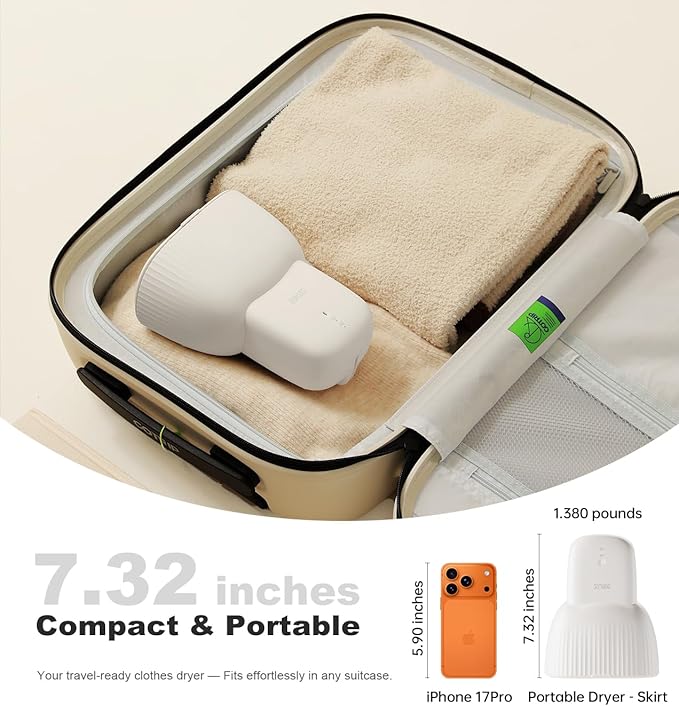 Sothing Portable Clothes Dryer, Travel Clothes Dryer, Quiet 48dB Mini Dryer for Clothes with 3 Timer Settings (4H/8H/12H), 140°F Constant Temperature, 120V, for Home, Apartment & Travel