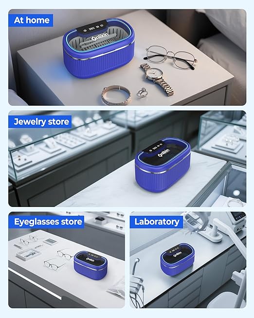 45KHz Ultrasonic Jewelry Cleaner, 5 Timer & 3 Power Modes, 35W Retainer Cleaner for Jewelry, Eyeglasses, Rings, Watch Strap, Dentures - Quiet <38dB, 20oz, 304 Stainless Steel (Sapphire blue)