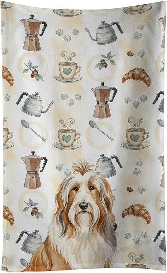 Caroline's Treasures Fawn Bearded Collie Coffee Bar Kitchen Towel Velour Plush Front and Cotton Loop Back Machine Washable