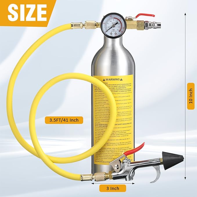 Rossesay AC Flush Kit Air Conditioner System Flush Canister Kit AC Drain Line Cleaner Tool Air Conditioning Pipeline Cleaning Tool Set with Gauge, Air Fittings and Hose for Car Air Conditioner Pipe