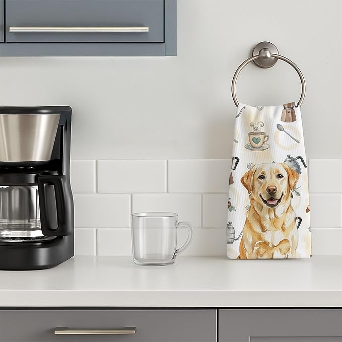 Caroline's Treasures Yellow Labrador Retriever Coffee Bar Kitchen Towel Velour Plush Front and Cotton Loop Back Machine Washable