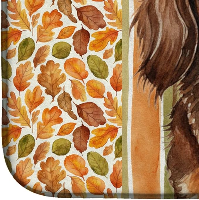 Caroline's Treasures Longhaired Chocolate and Tan Dachshund Heirloom Fall Dish Drying Mat Absorbent Dish Drying Mat Pad for Kitchen Counter Dish Drainer Mat for Countertop, 14 x 21", Multicolor