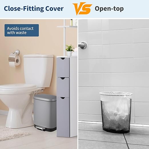 12L Bathroom Trash Can with Lid, Stainless Steel Kitchen Trash Can with Odor-Protective Lid | Hands-Free, with Foot Pedal and Trash Bag Ring, Removable Inner Bin, Suitable for Bathrooms, Gray