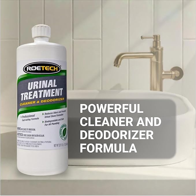 Roetech UT-Q Urinal Drain Cleaner, Urine Odor Eliminator and Deodorizer with Bacteria, Liquid Treatment Utilizes Ammonia, 32 fl oz (Pack of 6)