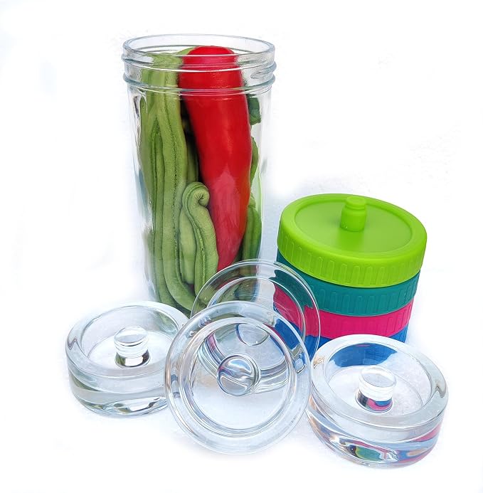 Mason Jar Fermentation kit for Wide mouth Mason Jar with 4 Glass Weight and 4 Fermenter Caps -Jars Not Included(Without pounder)