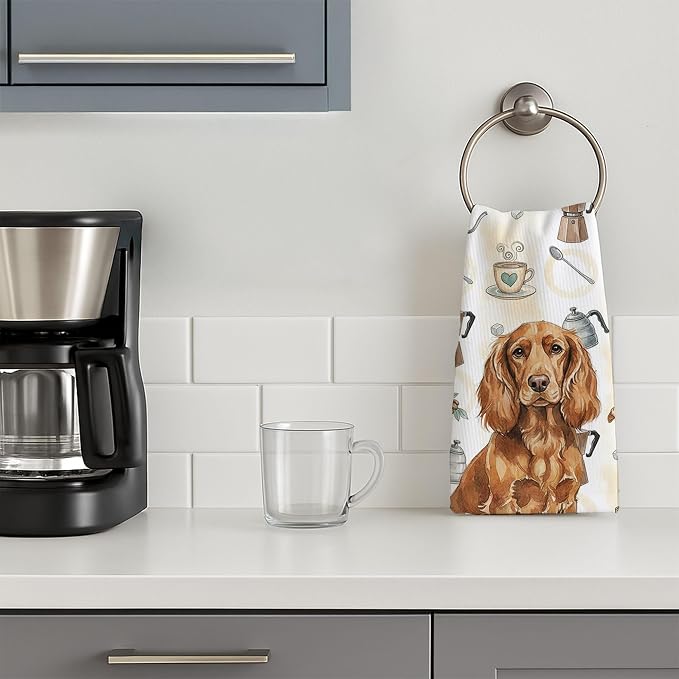 Caroline's Treasures Boykin Spaniel Coffee Bar Kitchen Towel Velour Plush Front and Cotton Loop Back Machine Washable
