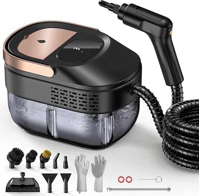 ODSD Steam Cleaner for Home & Car, 15s Fast Heating Handheld Steam Cleaner with 1.6L Tank, 3-Level Pressurized Steamer for Cleaning Tile, Grout, Sofa & Car Detailing (Black-Gold)
