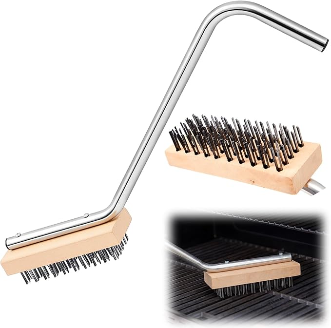 8'' Grill Brush, Commercial Grill Cleaner Brush Heavy Duty Steel Wire Broiler Bristle Brushes for Outdoor, Barbecue Accessories, Durable and Effective