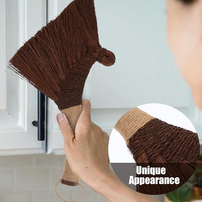 ABOOFAN Small Handheld Desktop Broom Soft Natural Straw Bristles Cleaning Brush for Dust Removal Table Brush for Desks Keyboards Bookshelves Home Office Kitchen