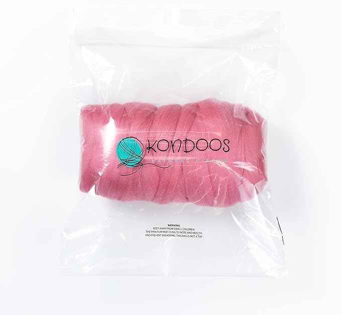 Kondoos Colored Natural Wool roving, 1 lb. Best Wool for Needle Felting, Wet Felting, handcrafts and Spinning. (Wild Watermelon, 1 lb)