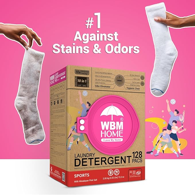 WBM Laundry Detergent Pods, Autumn Scent – 128 Pods in Recycleable Packaging for 10x Ultra Power Cleaning, Odor Defense for Activewear & Sports Shirts