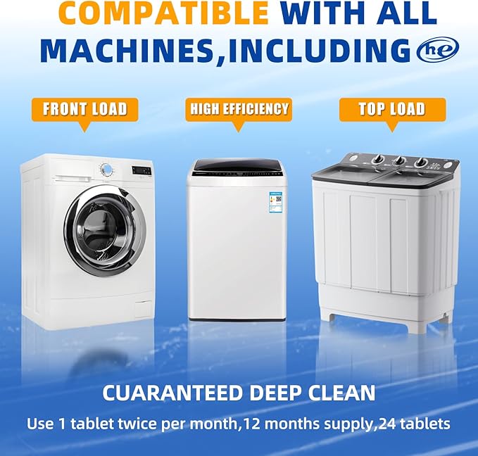 Washing Machine and Disposal Cleaning Tablets 48 Pack - Washer Machine Cleaner Tablets for Top Loader - Kitchen Sink Cleaner And Deodorizer - 12 Month Supply