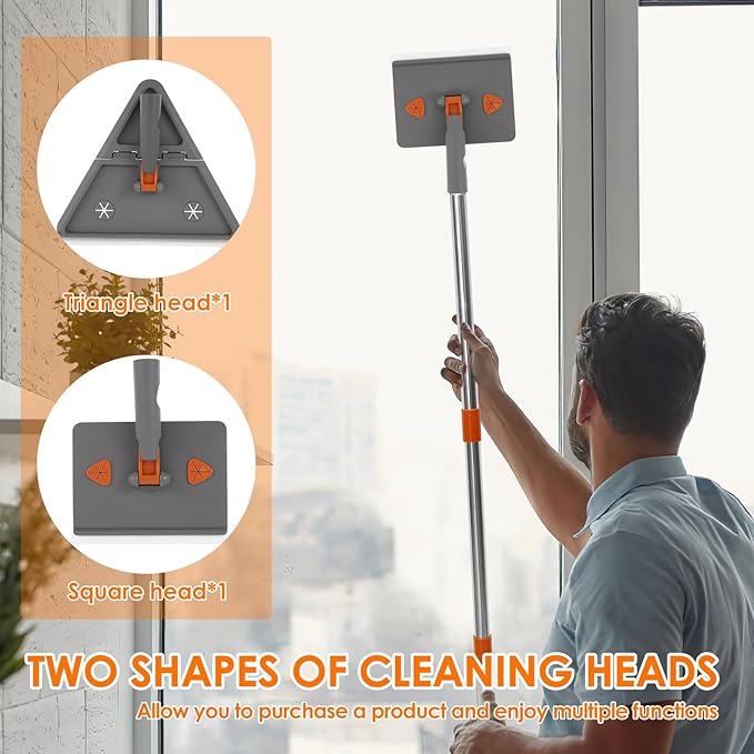 Baseboard Cleaner Tool with Handle,Folding Wall Mop with 79" Extension Pole, Swivel Wall Cleaner Mop with Squeegee, 8 Reusable Pads for Baseboard, Wall, Ceiling, Window, Floor, Furniture