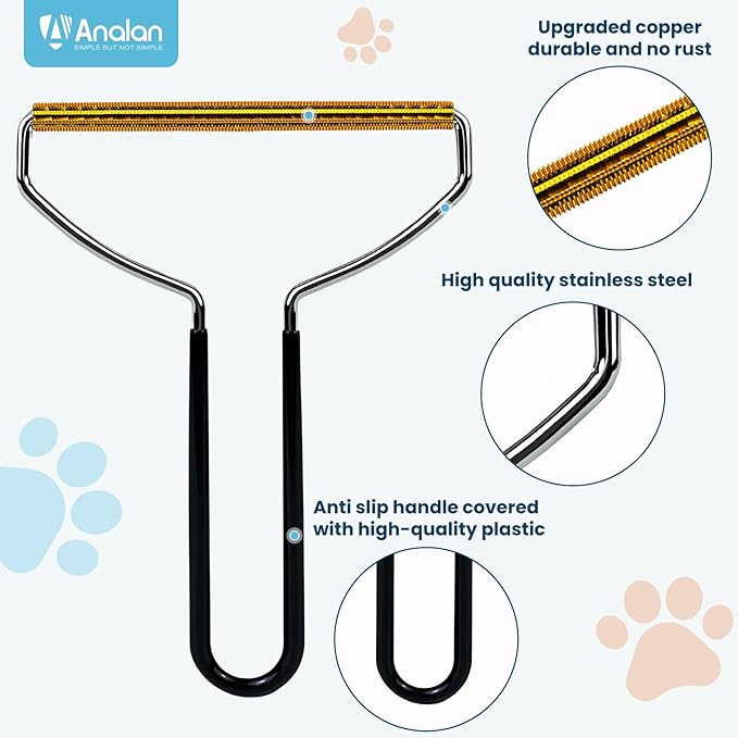 Analan Pet Hair Remover Brush 3in1, Dog&Cat Hair Remover, Dog&Cat Slicker Brush, Perfect for Furniture, Carpets, Couch, Rug, Bedding for Auto Detailing Tool
