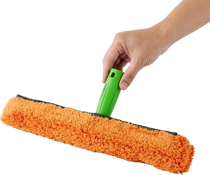 Restaurantware-Clean Tek Professional Window Washer Strip, 1 Window Scrubber with T-Bar Handle - Machine Washable, No-Streak Cleaning, Orange Microfiber Washer for Glass Door, Home Or Commercial Use