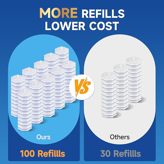 100 Count Toilet Wand Refills Compatible for Clorox, 5X Cleaning Power Toilet Bowl Wand Refills & High-Density Disposable Toilet Brush Scrubber - No Falling Apart, Instant Foam Cleaning