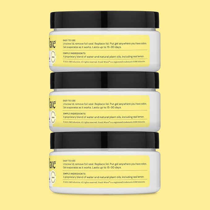 Fresh Wave Lemon Odor Removing Gel, 7 oz., Pack of 3 - Safer Odor Absorbers for Home, Natural Plant-Based Odor Eliminator, Every 7 oz. lasts 15-30 Days, For Cooking, Trash & Pets