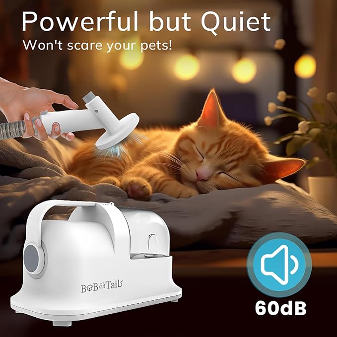 Pet Grooming Vacuum Kit, 1.5L Dust Cup Dog Grooming Vacuum 8 in 1, Dog deshedding Brush with Clipper Low Noise Mess-Free for Shedding Pet Hair, Home Cleaning (White)