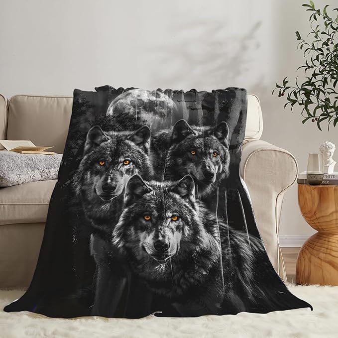 Tijuboni Wolf Throw Blanket Wolf Gifts for Girls Boys Women Men Kids Adults Soft Flannel Fleece Blanket for Couch Sofa Bed Home Decor 60"x80"