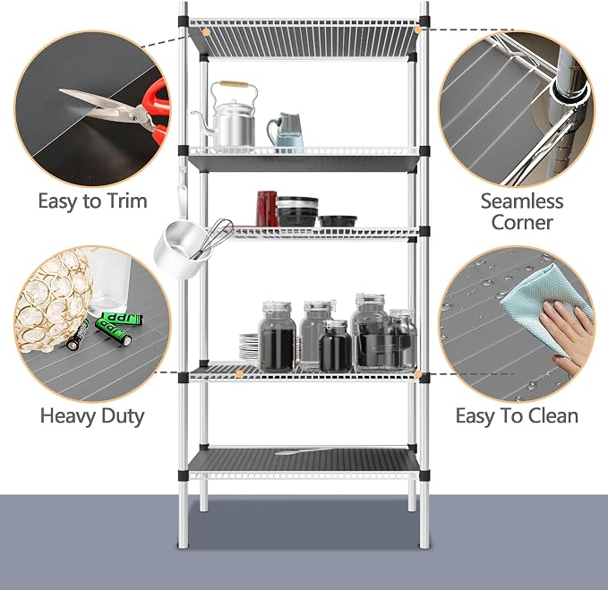 5pcs 14"x24" Plastic Shelf Liners for Wire Shelf Systems – Non-Slip Mats, Grey – Ideal for Kitchen, Pantry & Garage Organizing