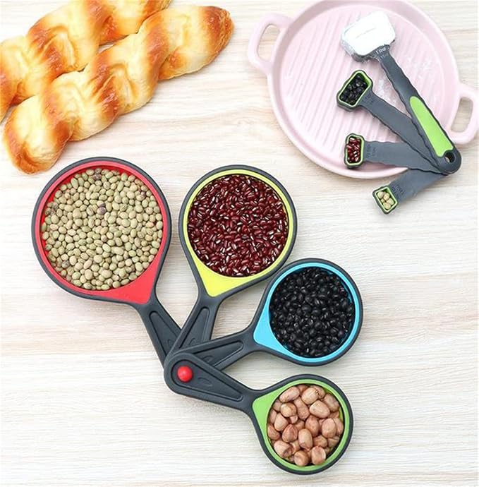 New Version 11Pack Silicone Kitchen Strainer Collapsible Colander with Foldable Silicone Measuring Spoon Measuring Cup Kitchen Good Tools (Green) 9.6 * 1.1