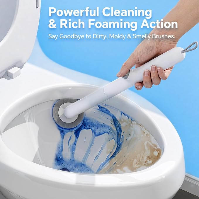 Spreezy Disposable Toilet Brush Cleaning Set, Touch-Free Toilet Wand Kit with 54 Refills & Holder, Disposable Toilet Bowl Cleaner Wand for Bathroom Cleaning