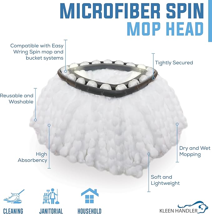 KLEEN HANDLER Microfiber Spin Mop Replacement Head Refills Compatible with O-Cedar EasyWring 1 Tank System, White, L (3-Pack)