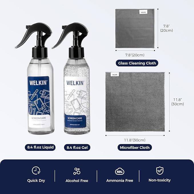 CLICK CLEAN Screen Cleaner Kit - 1 X Screen Cleaner for All Phones, Laptop and Tablet Screens, 1 X Cleaning Mist, 1 X Cleaning Gel, 1 Microfiber Cloth and 1 Glass Wipe Included