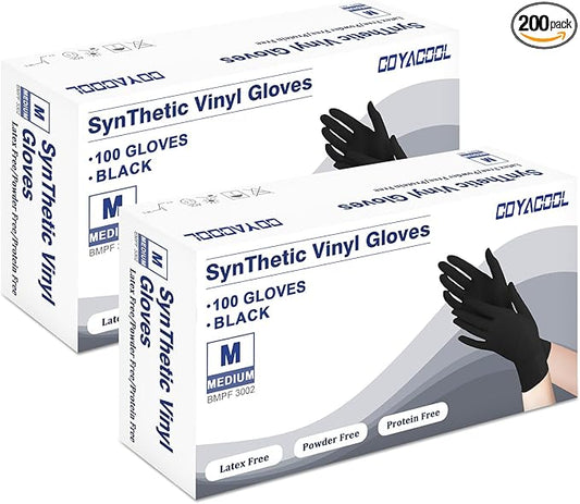 Disposable Gloves Medium, Nitrile and Vinyl Blend Material Gloves, Latex Free, 4 Mil 200 Pc Food Grade Glove for Cleaning, Food Prep, Hair Dye, Tattoo, Black
