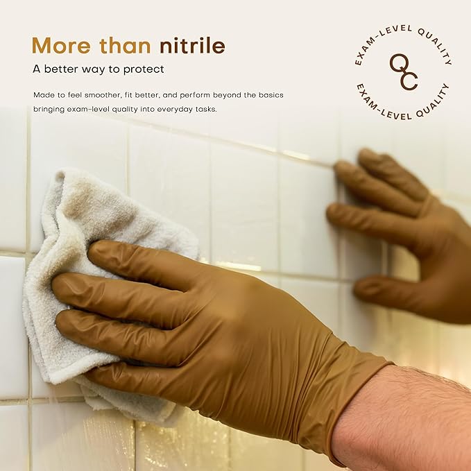 SUP Nitrile Exam Gloves, Powder-Free Latex-Free Food Safe Food Prep BBQ Cooking Cleaning Medical Disposable Glove, Tan 1000Ct