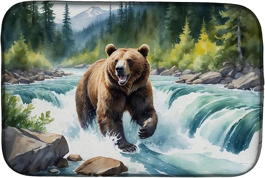 Caroline's Treasures Alaskan Wilderness Grizzly Bear Dish Drying Mat Absorbent Dish Drying Mat Pad for Kitchen Counter Dish Drainer Mat for Countertop, 14 x 21", Multicolor