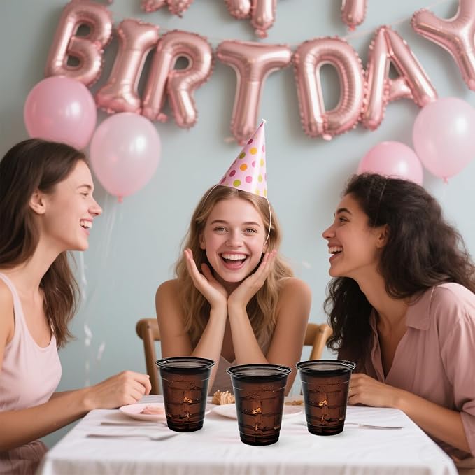 200 Pack Black Clear Plastic Cups 12 oz Disposable Drinking Cups for Wedding Pink Birthday Party Supplies