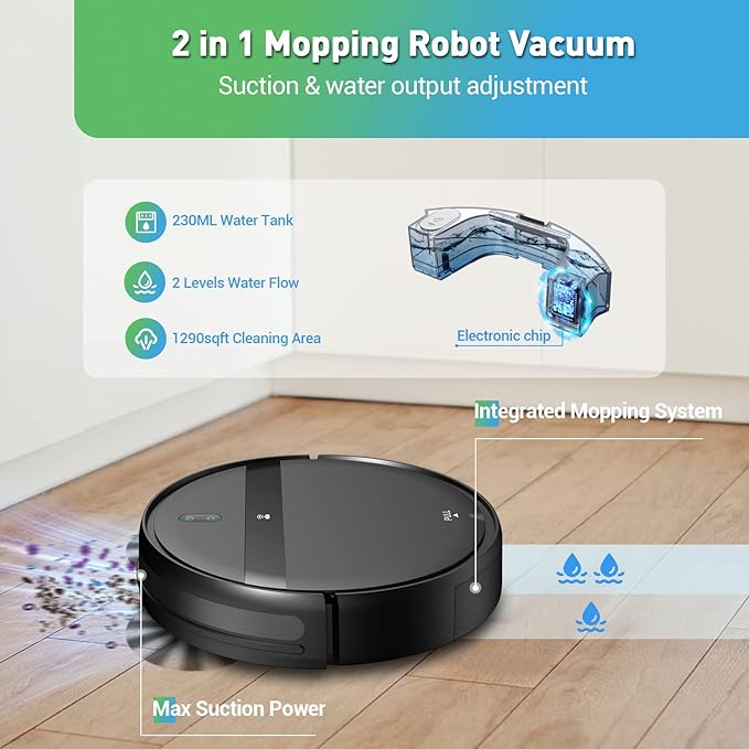 Kilgone Robot Vacuum and Mop Combo, App/Alexa Control, Smart Robot Vacuum Cleaner, Ultra-Thin, Automatic Recharge Robotic Vacuum Cleaner for Pet Hair/Carpet/Hard Floor
