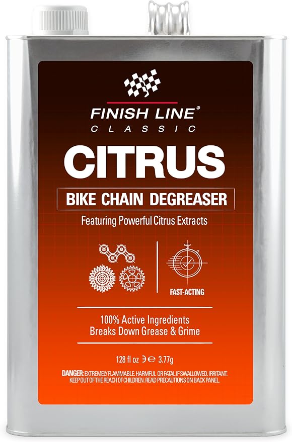 Finish Line Citrus Bike Degreaser – Biodegradable, Non-Toxic Formula with Orange Peel Extracts, Penetrates Deep and Dilutes for Versatile Cleaning, 1 Gallon
