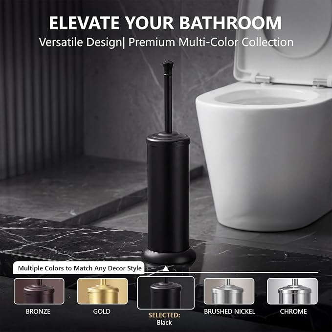 Toilet Brush and Holder Set,304 Stainless Steel Heavy Duty Toilet Brush,Extra Long Handle Toilet Bowl Brush and Holder for Bathroom,Durable,Deep Cleaning,Extra Dense Bristles (Black)