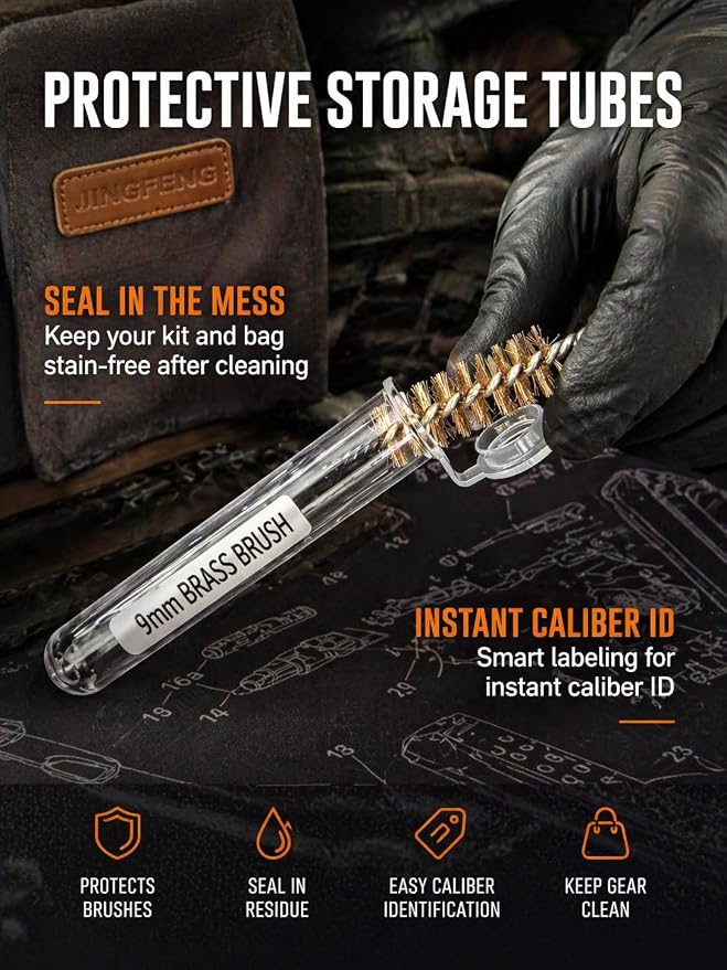 9mm Pistol Basics Single-Caliber Cleaning Kit, Handgun Cleaning kit for .357 .38 with 9mm Gun Snakes in Molle Pouch