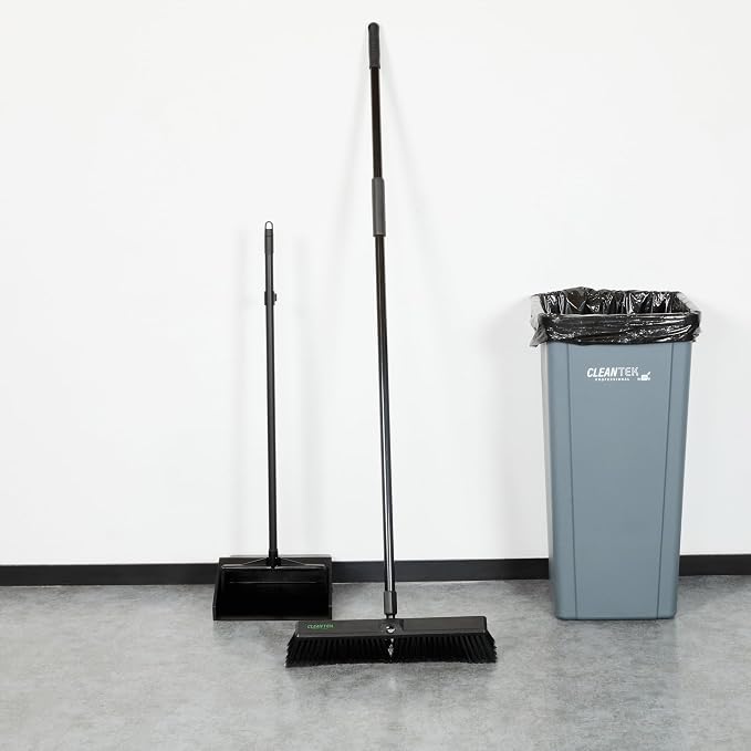 Restaurantware-Clean Tek Professional 17.13 Inch Push Broom, 1 Heavy-Duty Broom with 59” Handle - Fine Bristles, 2 Handle Attachment, Wooden, Commercial Use, for Deck, Garage, Yard, Patio